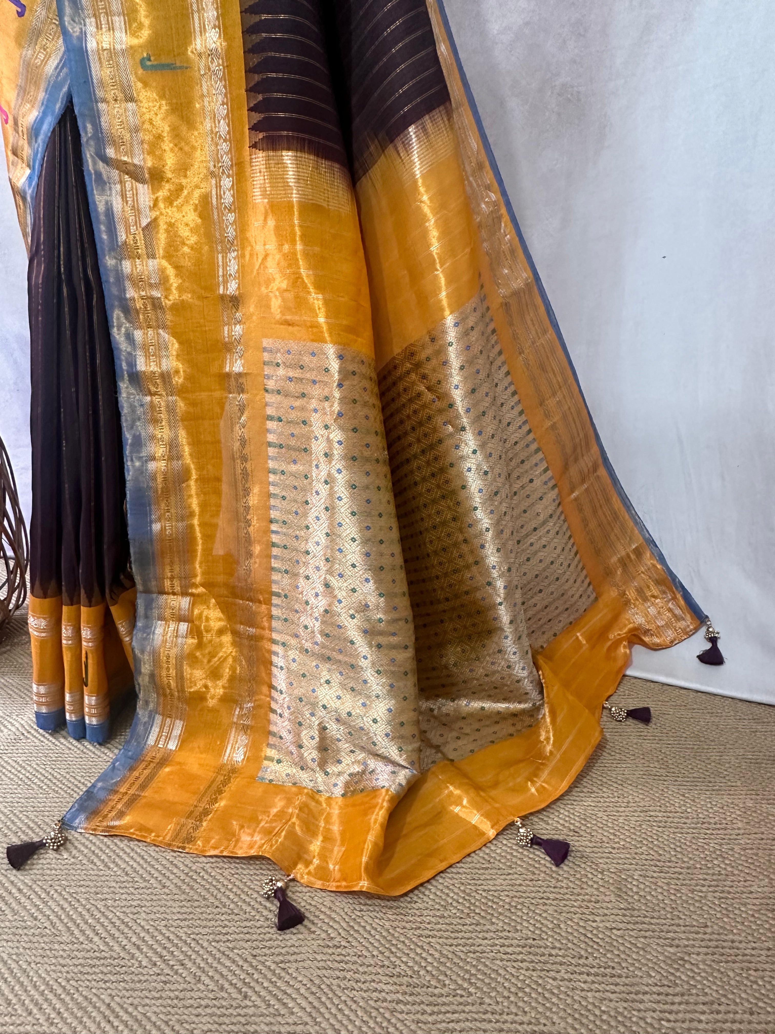 Handloom gadwal pure silk saree with muniya tissue border and stitched blouse