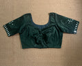 Bottle green modal silk blouse with mirror work