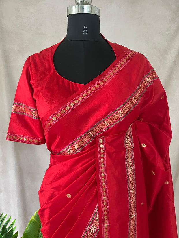 Pure handwoven katan silk saree with stitched blouse