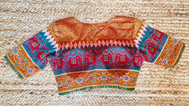 Orange ikkat semi silk blouse