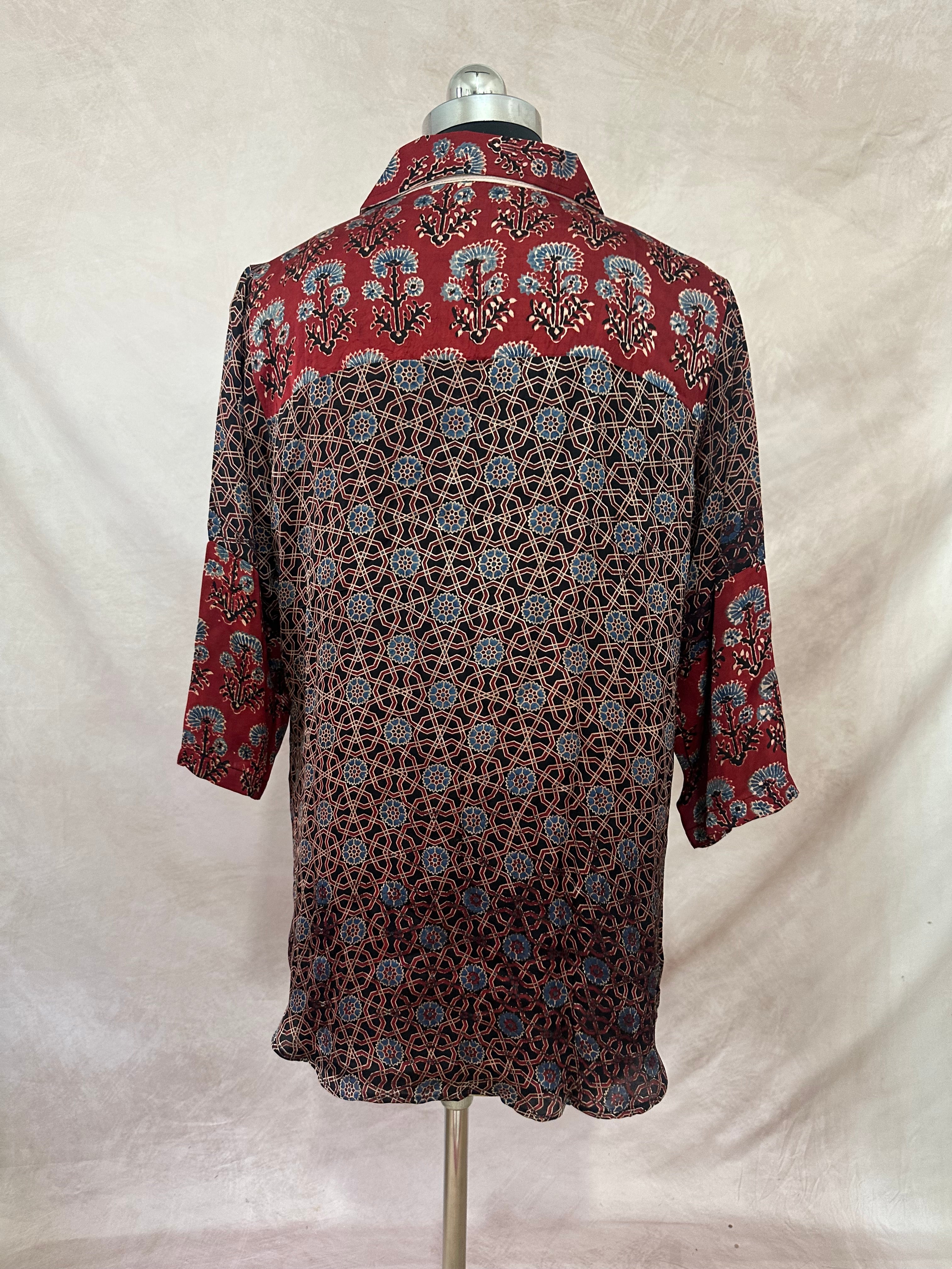 Pure Modal silk shirt with hand block print