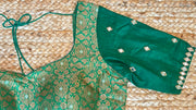 Green brocade silk blouse with mirror work