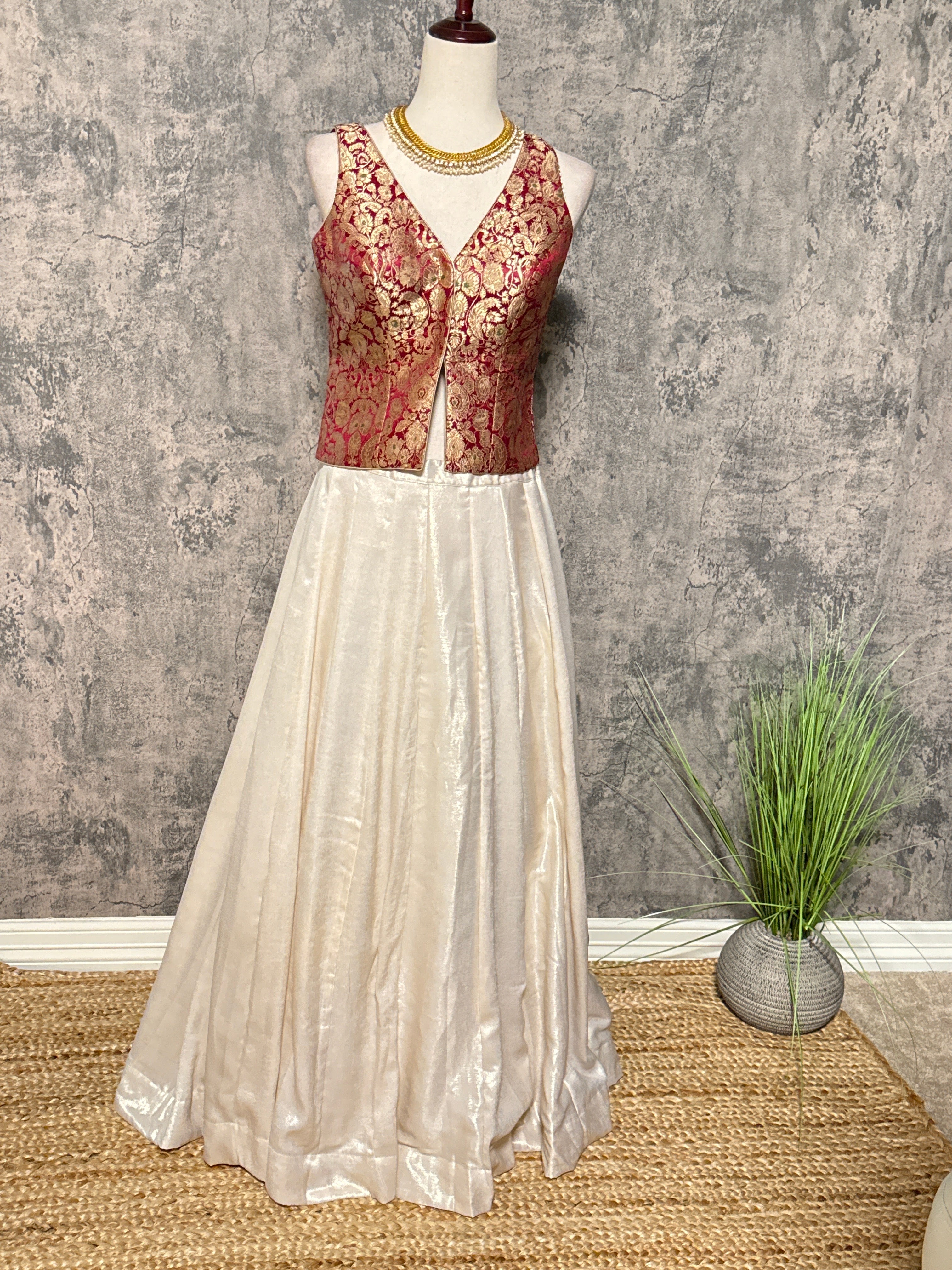 Shimmer crepe skirt with banarsi brocade top