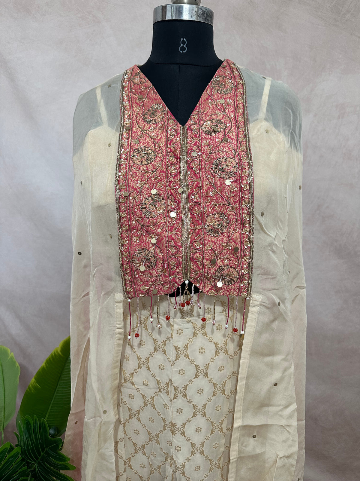 Designer top with banasi plazzo bottom