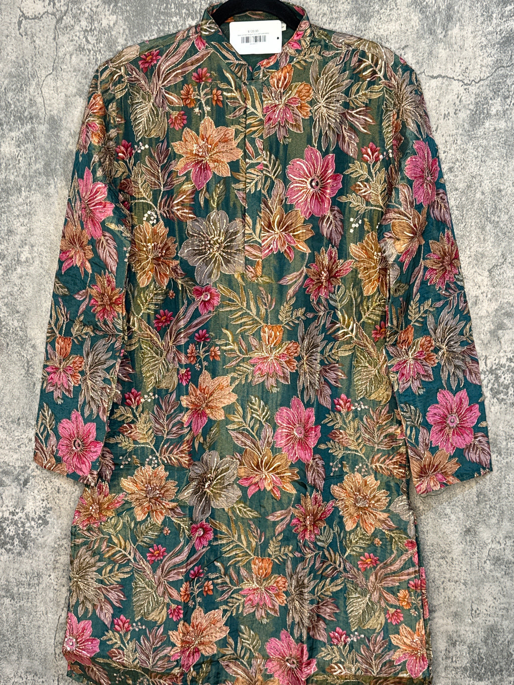 Green printed designer kurta with embroidery