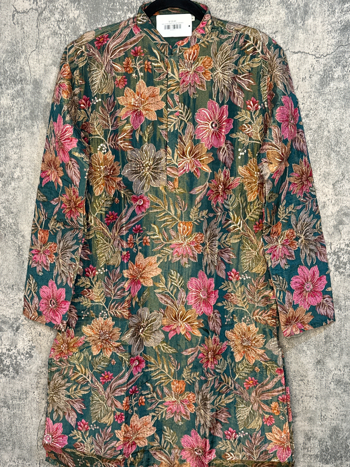Green printed designer kurta with embroidery