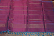 Peach and blue Combo  Kanchivaram saree with stitched blouse