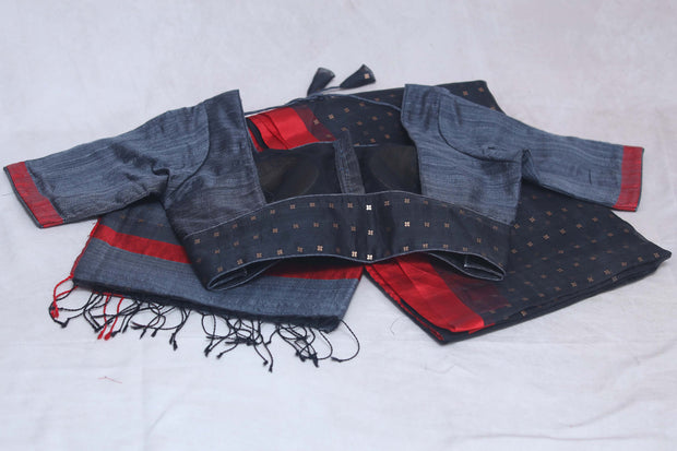 Pure Muslin Silk Saree with Weaved Sequins and Stitched Blouse