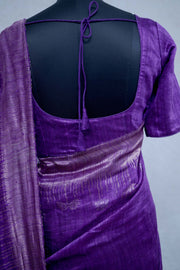 Pure Purple Matka silk handloom saree with designer border, with stitched blouse