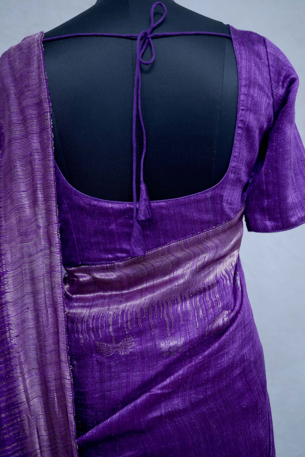 Pure Purple Matka silk handloom saree with designer border, with stitched blouse