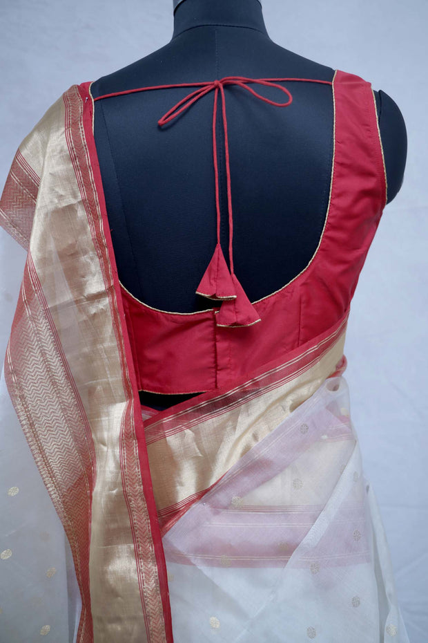Pure chanderi silk saree with katan border, with BP
