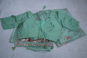 Sea Green Soft Organza Saree with Parsi Gara Machine Embroidery Work , with stitched blouse