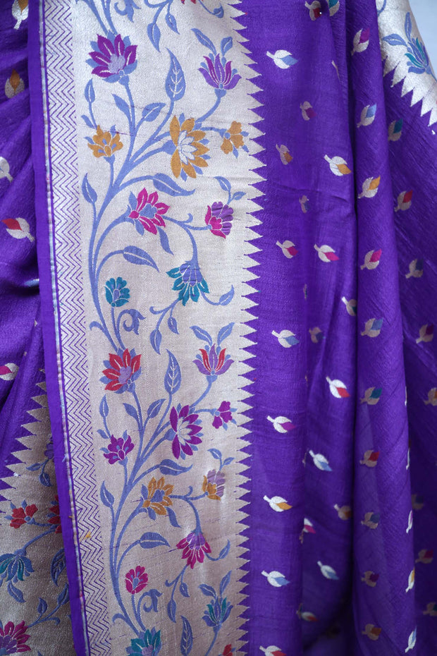 Purple Georgette banarsi saree with Paitani border, with stitched blouse