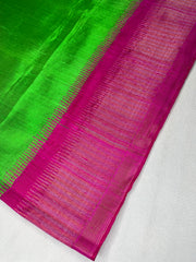 Green and Pink combo pure raw silk saree with stitched blouse