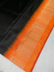 Black and orange combo pure raw silk saree with stitched blouse