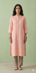 Peach cotton hakoba shirt dress/Kurti
