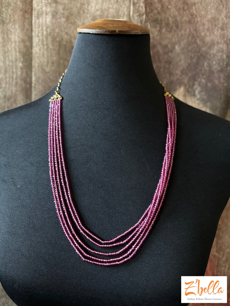 5 Layer Ruby Red Bead Necklace No Earring Necklace
