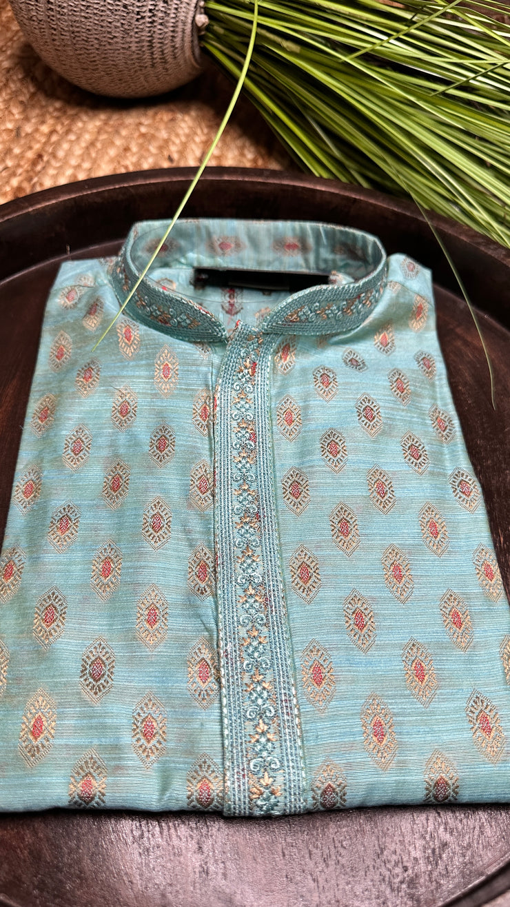 Light blue cotton silk kurta - 42