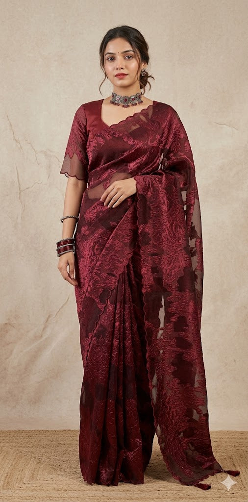 Turkkish organza saree with stitched blouse