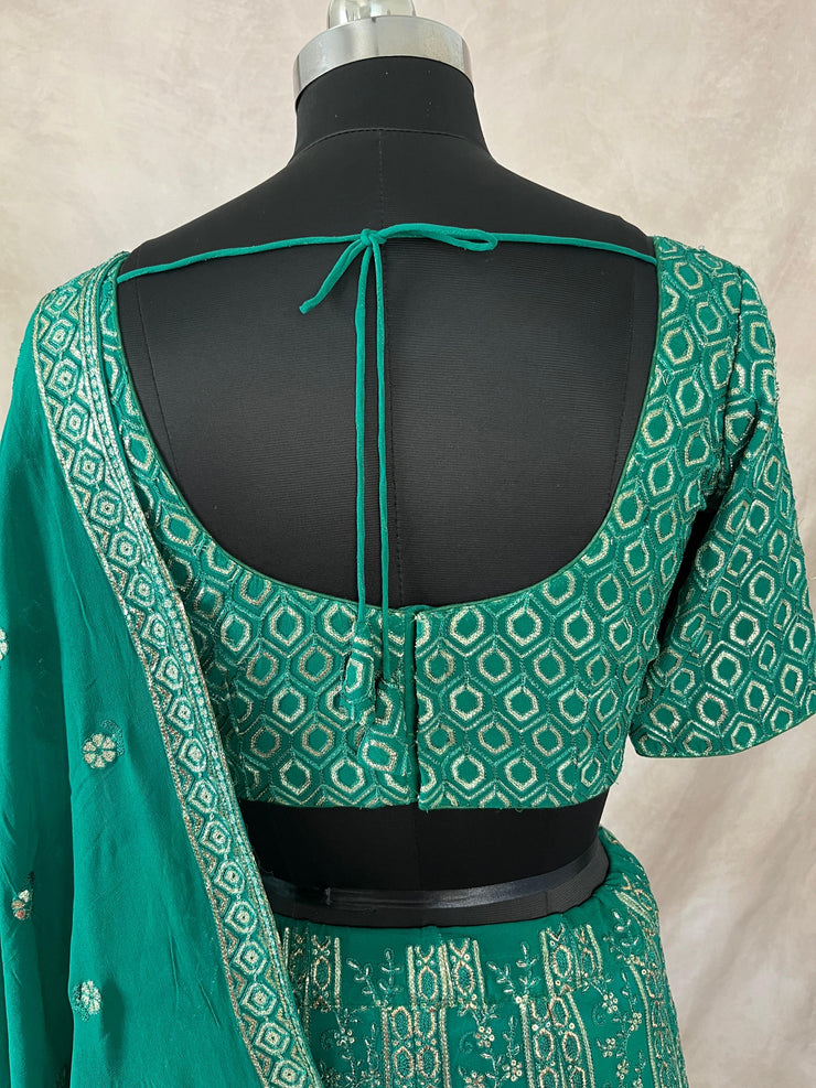 Green chikkankari lehanga