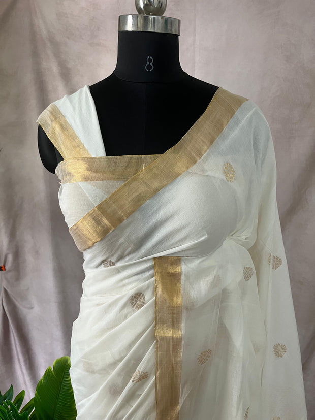 Mulcotton saree with floral butta hand weave, with BP