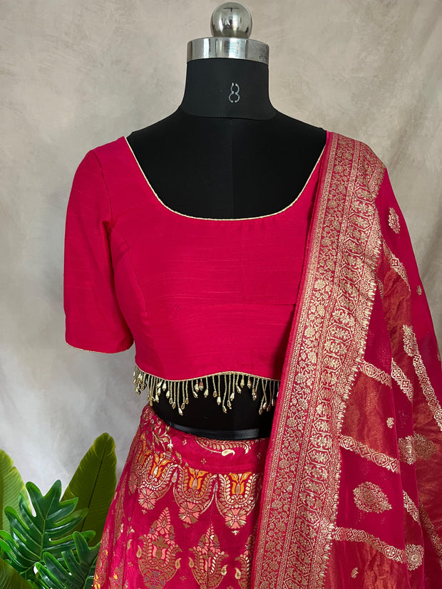 Pink Banarsi silk lehanga