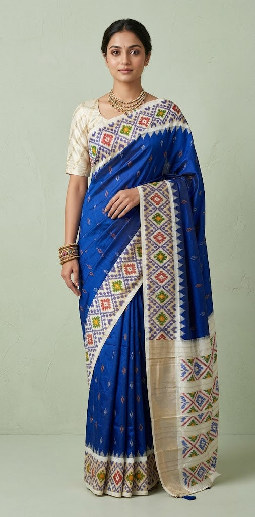 Blue Ikkat handloom saree, no BP