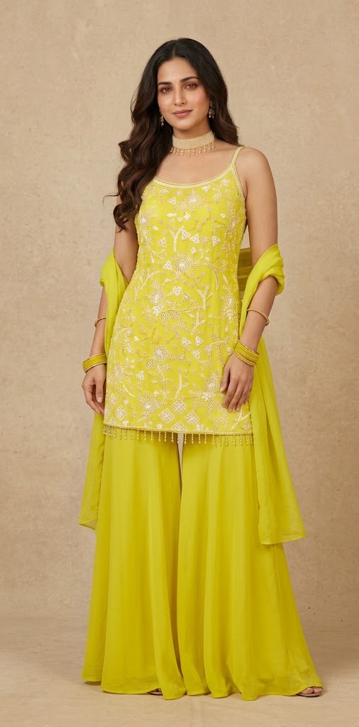Designer short kurti with flared bottom and  choker dupatta