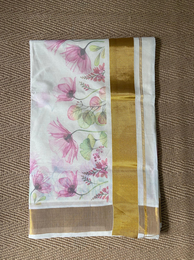 Cotton floral digital printed set saree