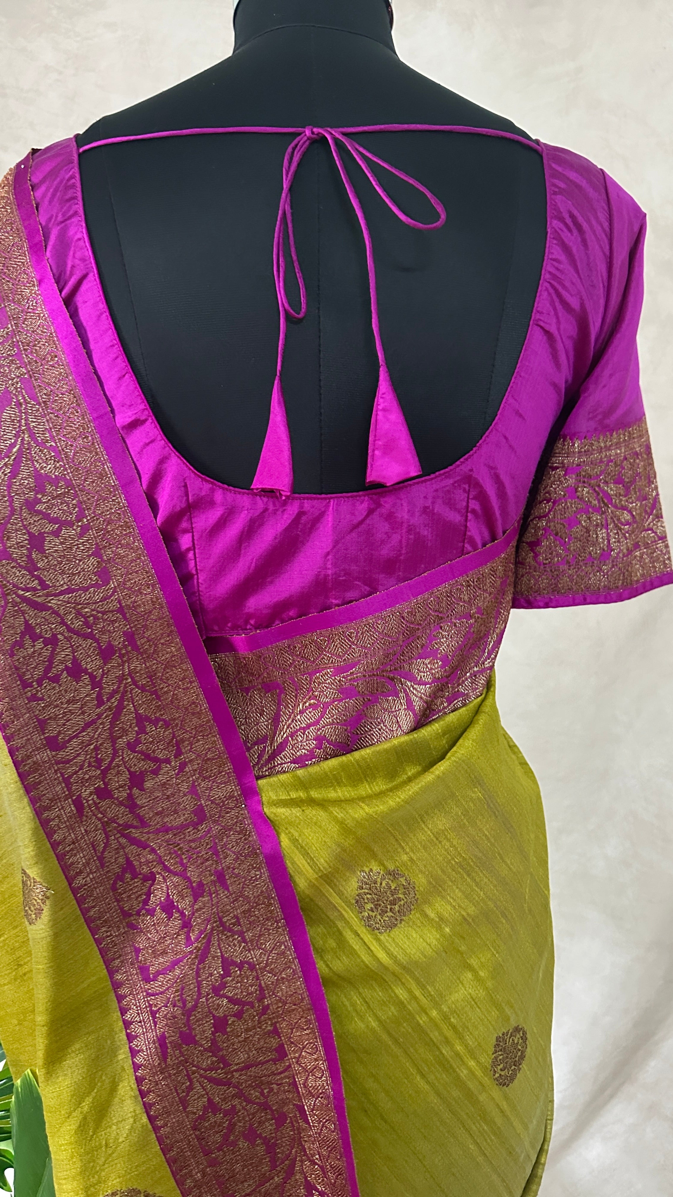 Pure silk Tussar Banarsi saree with stitched blouse