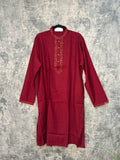 Maroon soft cotton kurta with hand embroidery