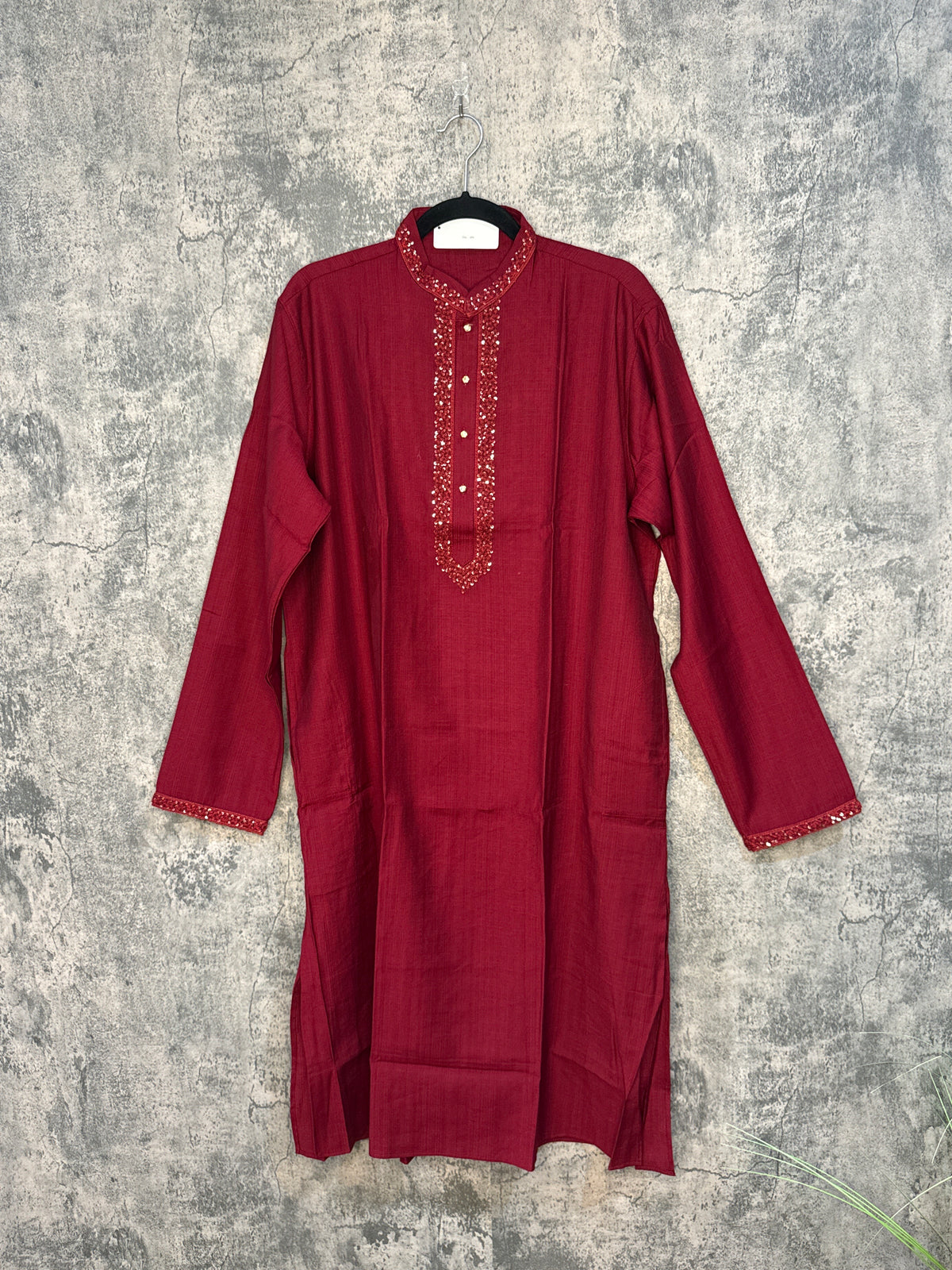 Maroon soft cotton kurta with hand embroidery