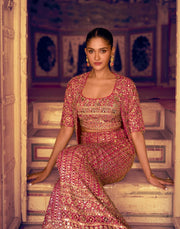 Pink color Palazo with blouse and coat