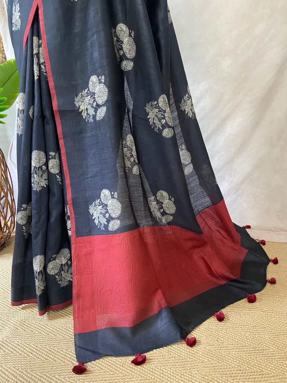 Blended tussar silk saree with stitched long blouse