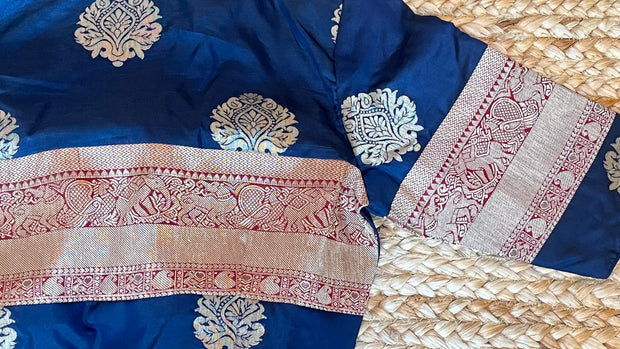Navy blue banarsi brocade blouse