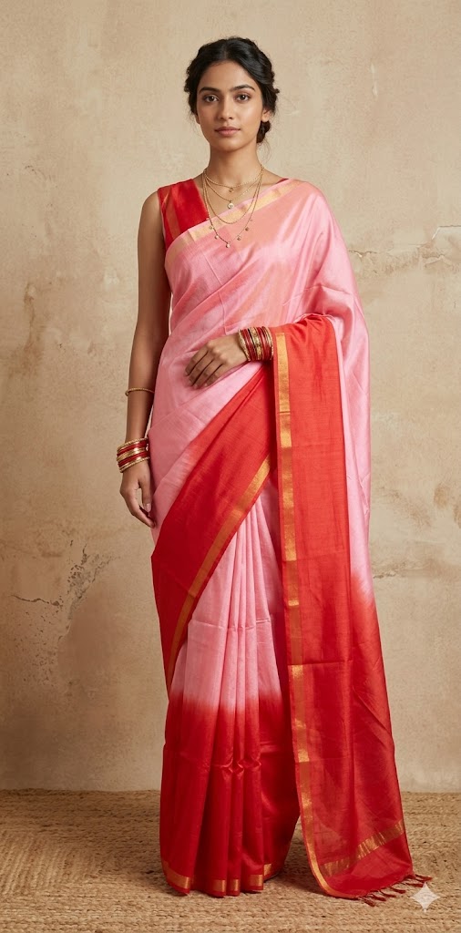 Chanderi cotton saree in ombre color