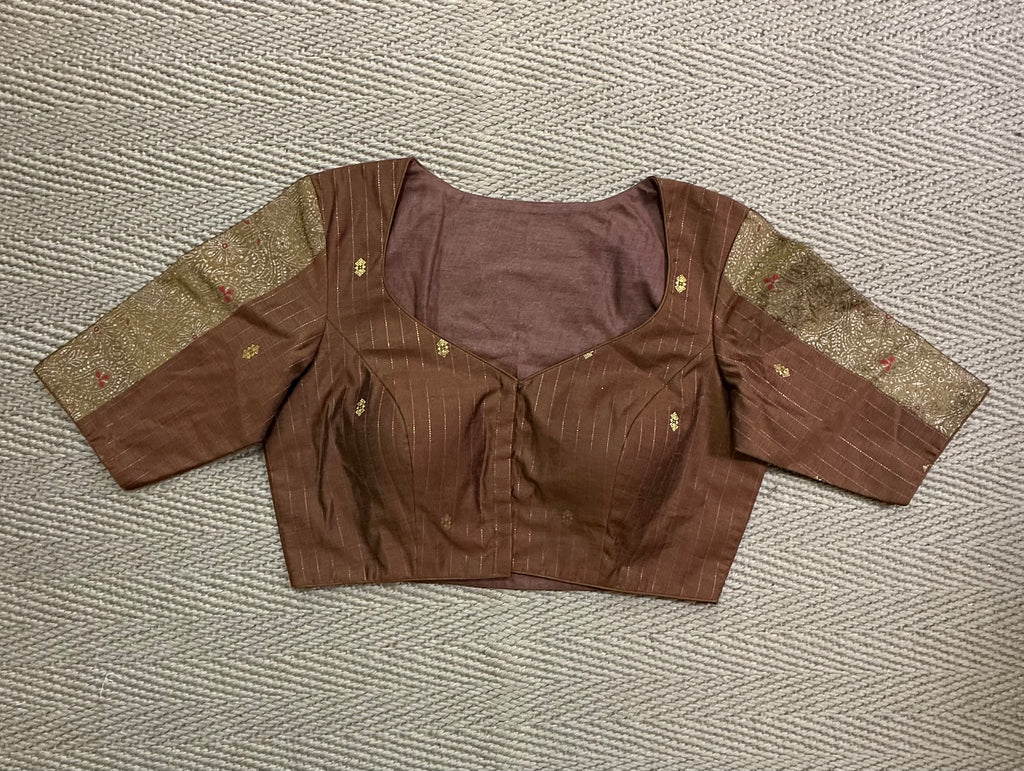 Chocolate brown silk cotton blouse with  sleeves