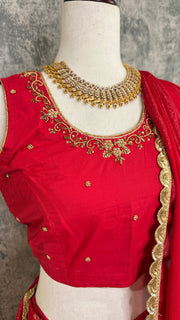 Red Banarsi Skirt with Blouse and Dupatta