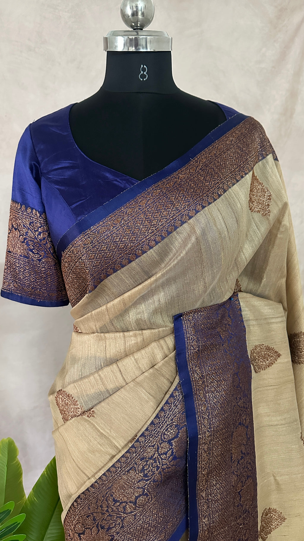 Pure silk Tussar Banarsi saree with stitched blouse