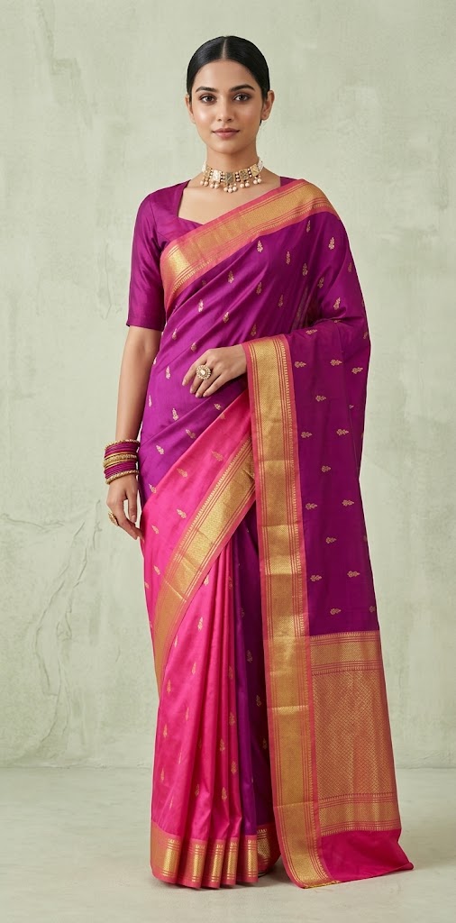 Handloom Pure silk sari with contrast one side korvai border, no BP