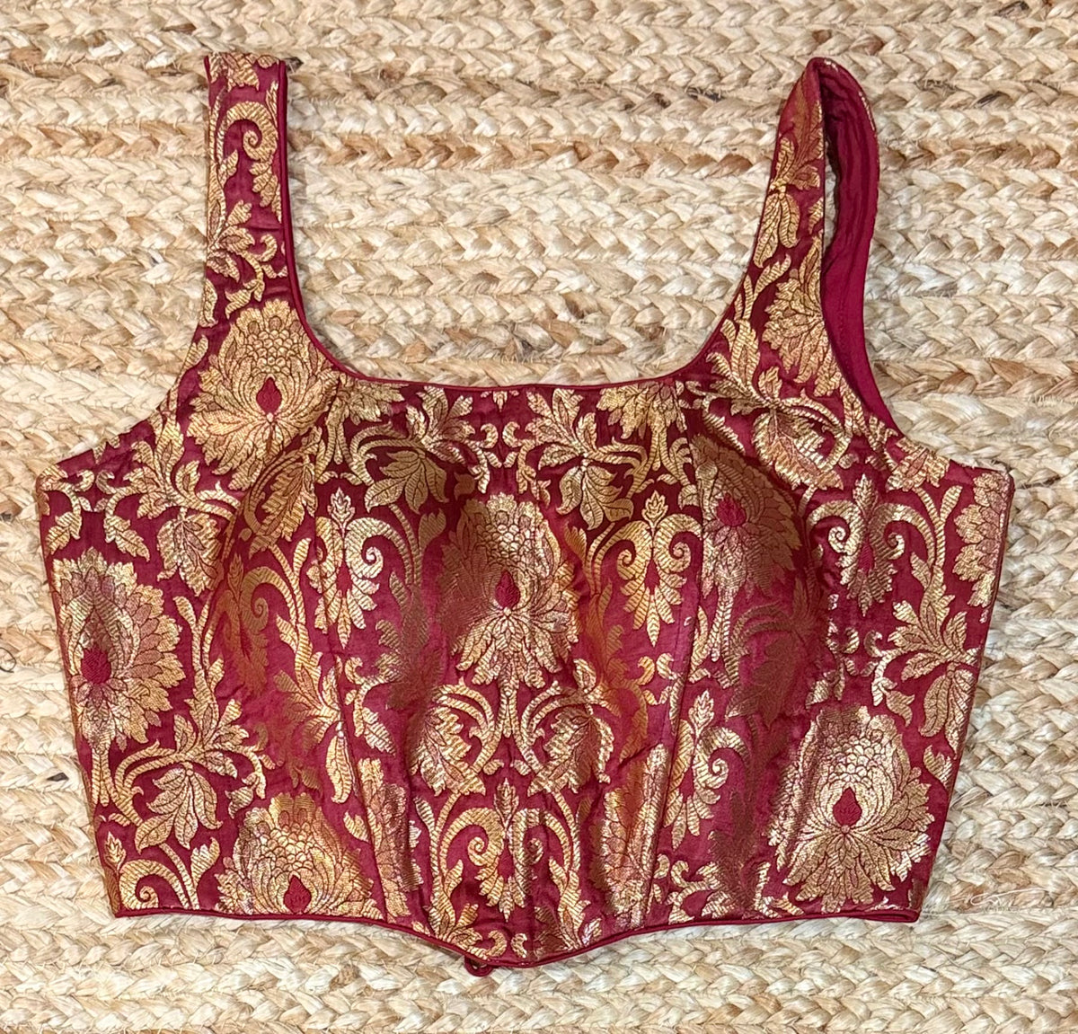 Wine red banarsi brocade Corset with back tie (fits from 36 to 42)