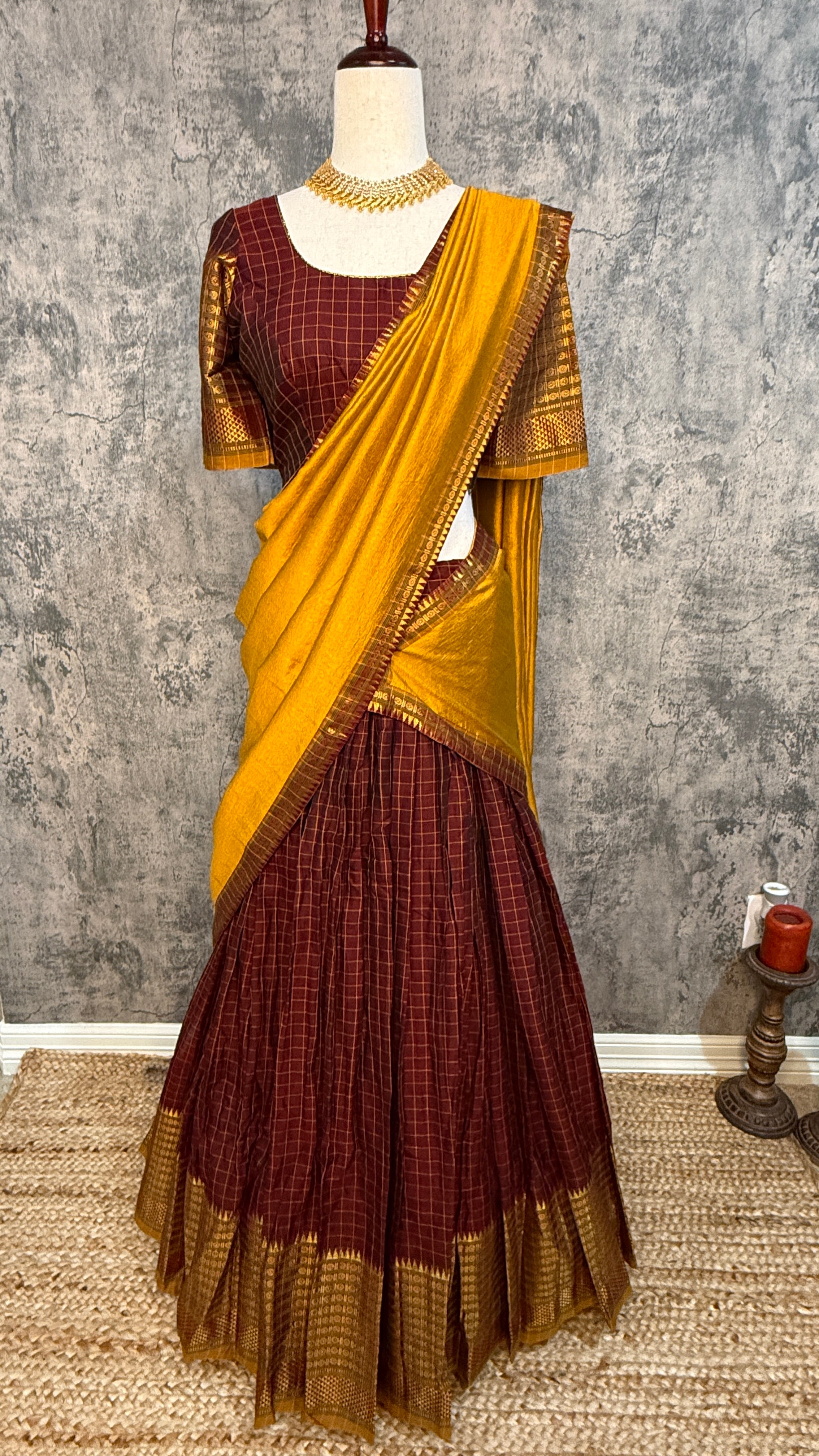 Brown narayenpettu cotton silk dhavani