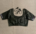 Dark olive green modal silk blouse with mirror work