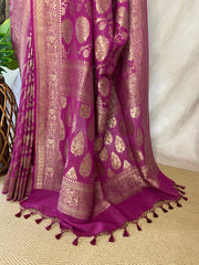 Majenta pure tussar silk saree eith stitched blouse