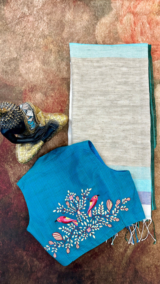 Offwhite cotton saree, with no