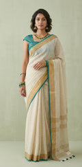 Linen saree with small  check  and green border