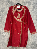 Maroon cotton kurta angarakh style surta with embroidery