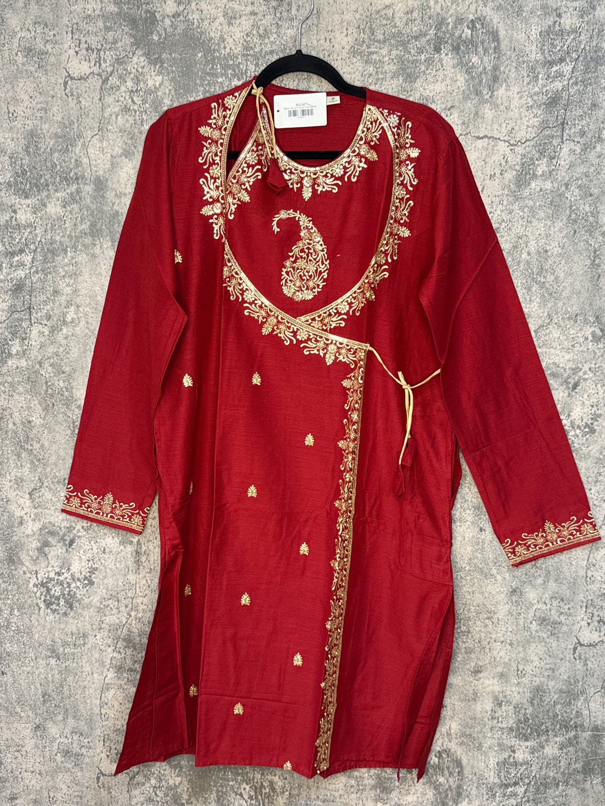 Maroon cotton kurta angarakh style surta with embroidery