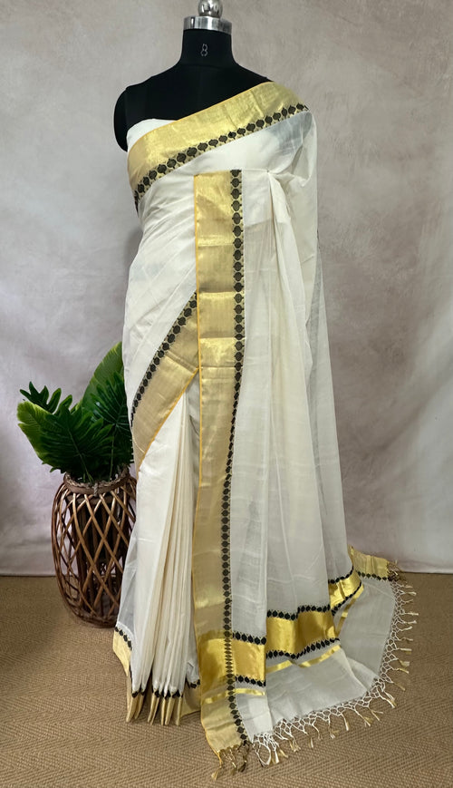 Balaramapuram handloom saree with black and gold border