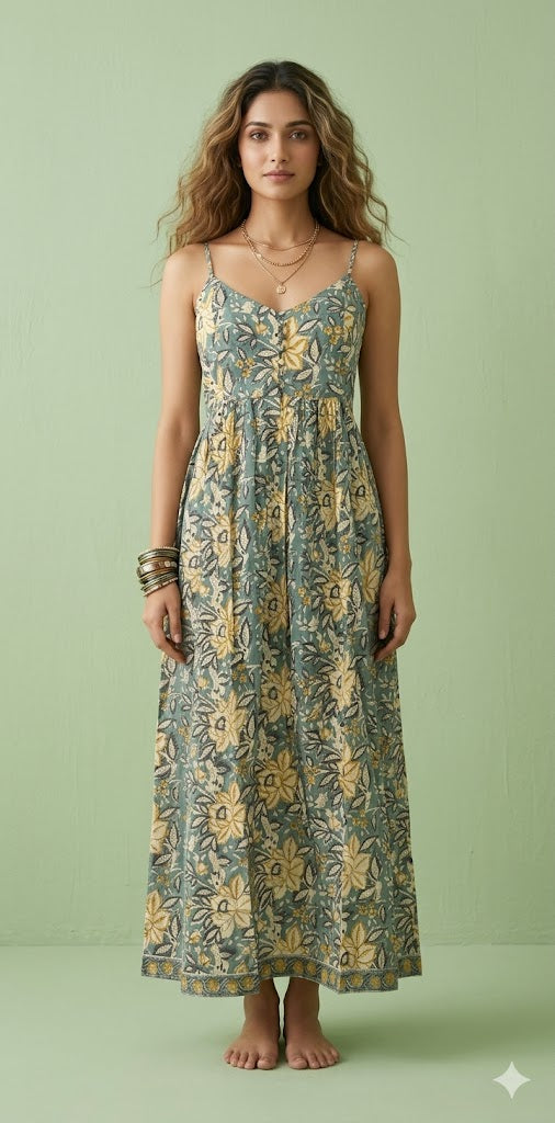 Pure cotton dress with handblock print